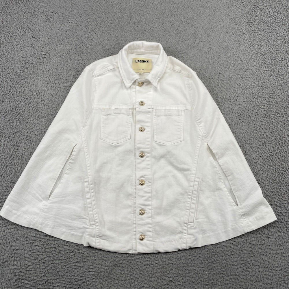 L'Agence Cape Jacket Womens XS White Madison Denim Blanc Gold Anchor Buttons